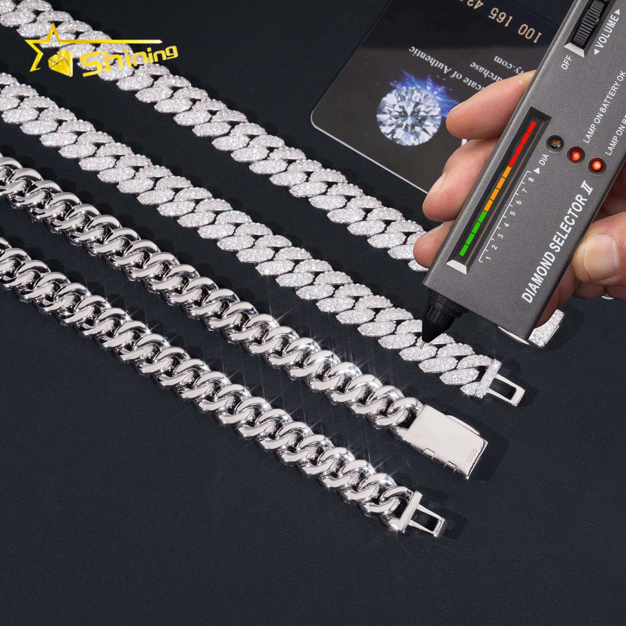 New Stocks Hip Hop Jewelry 925 Silver Gold Plated 10MM Iced Out Necklace VVS D Color Moissanie Cuban Link Chain Fashion Necklace