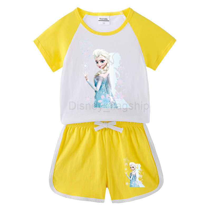 Disney Snow and ice childrens suit summer new baby hot pants short sleeve T-shirt shorts casual sports two piece suitXJ250409