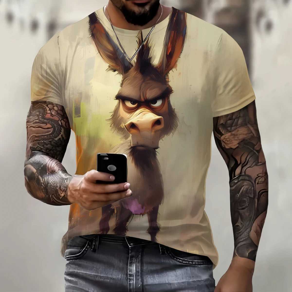 3D printing interest animal elements mens round neck sports mens T-shirt breathable and comfortable short sleeved mens topXJ250409
