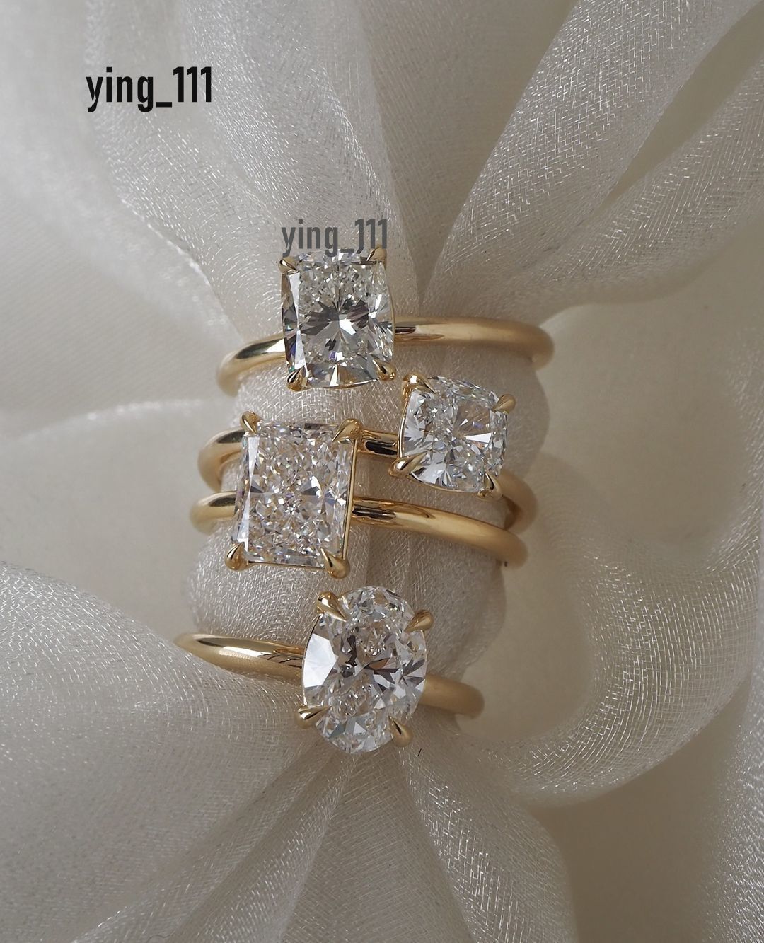 Moissanite Gold Rings 4 Prong Radiant DEF Moissanite Diamond Ring 14k Gold Wedding Bands