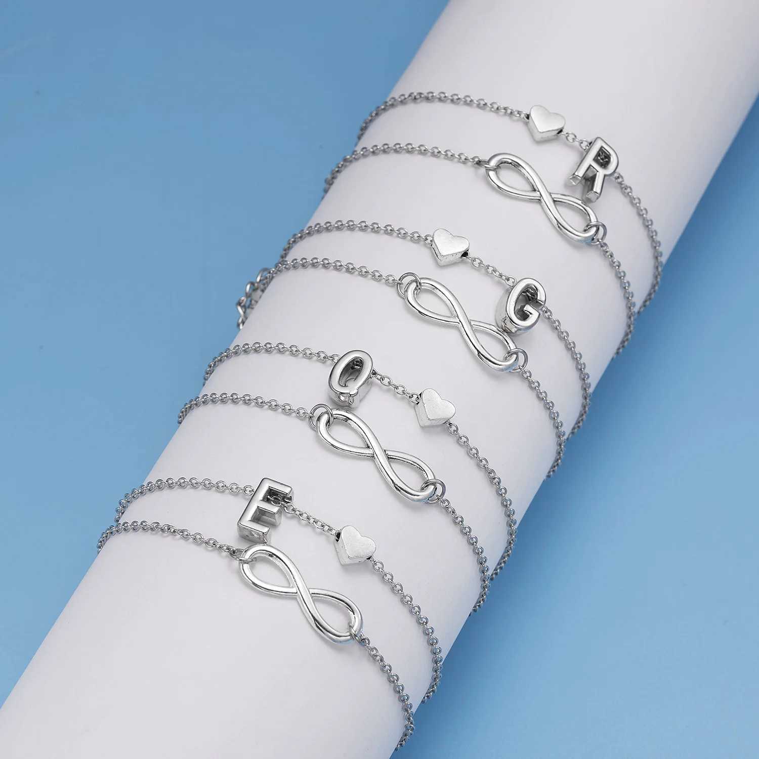 Bohemia Style Layered 26 Letter Heart Infinity Anklet For Women Summer Beach Initial Anklet On Foot Ankle Jewelry Travel Gift Z250408