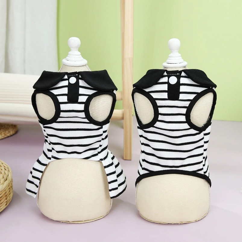 Spring/Summer Pet Apparel Set Striped Tee Shirt Dress Couples' Collection for Small Dogs and Cats