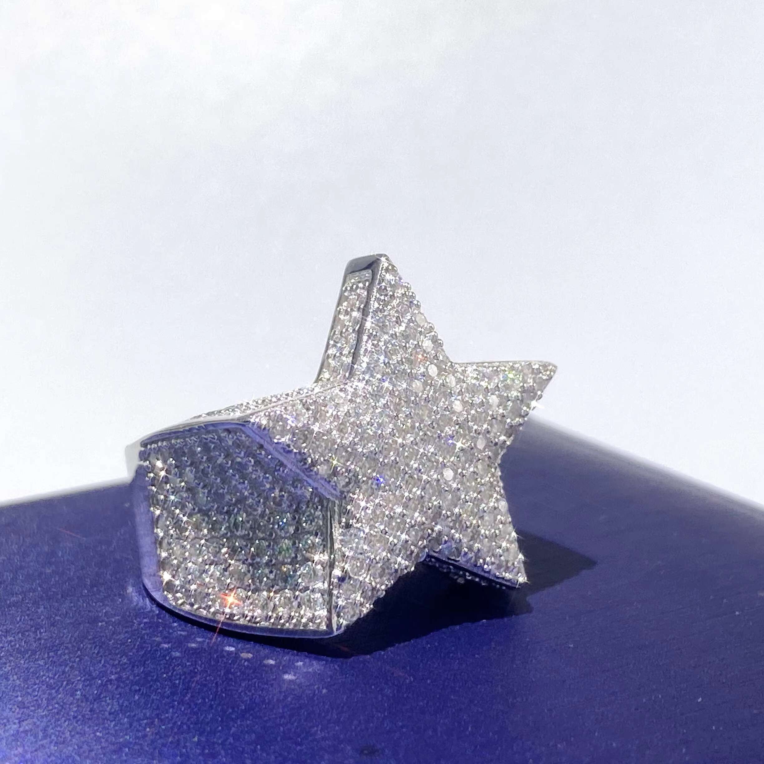Iced Out Hip Hop Vvs Moissanite Diamond Men David Star Iced Out Star Ring