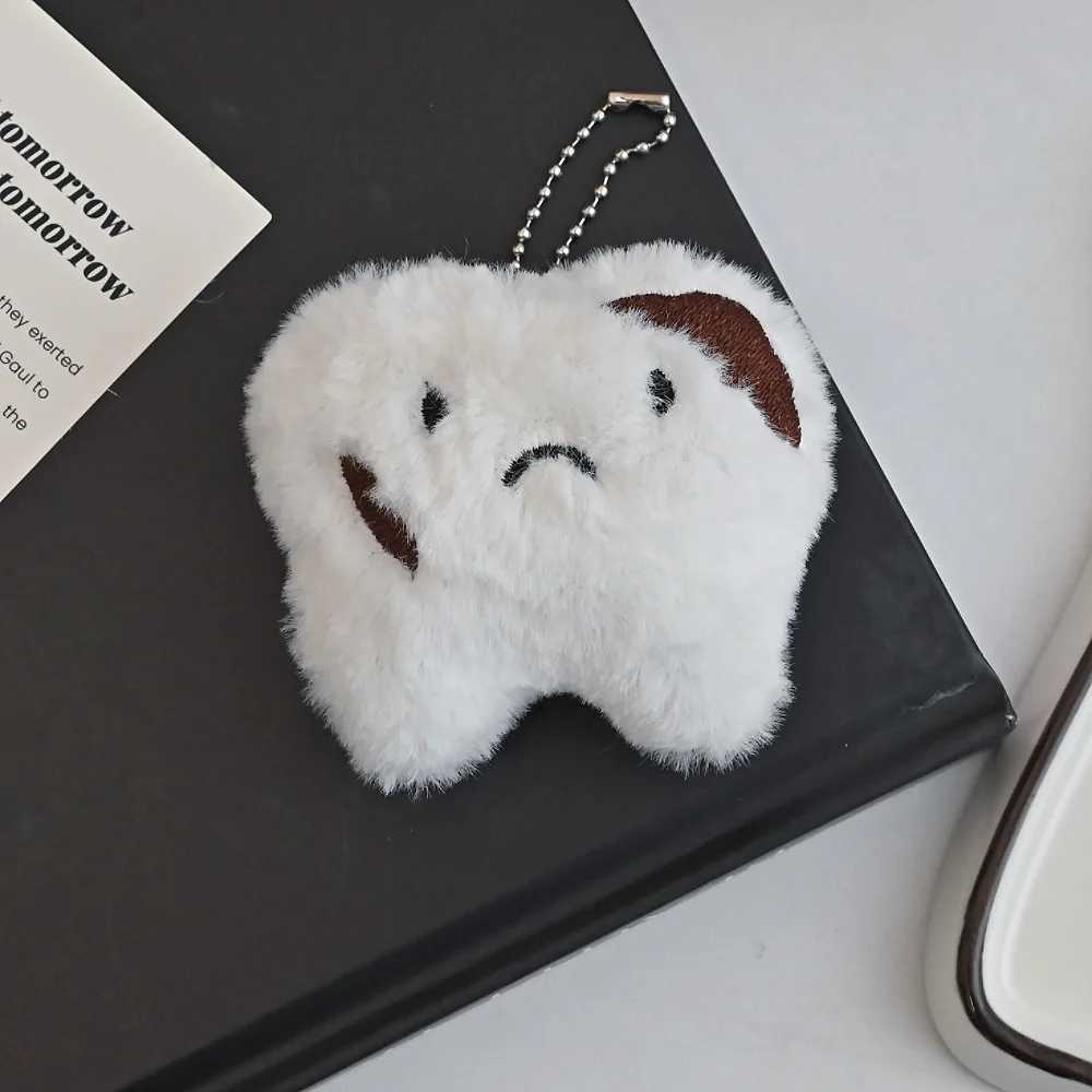Cute teeth plush keychain cartoon smart teeth pendant soft filled keychain car keyring back bag decoration jewelry giftXJ250409
