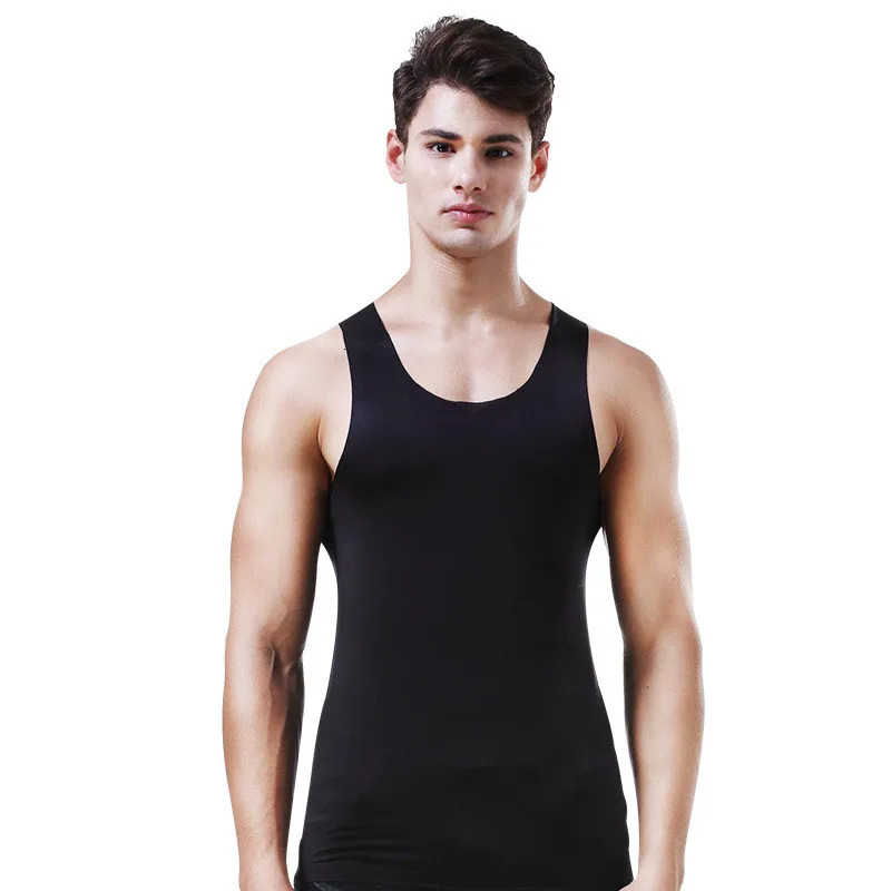 Mens vest summer mens ice silk underwear solid transparent Oneck sleeveless fitness shirt Tshirt 250409