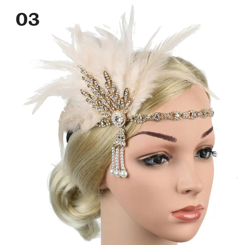 Women Vintage Feather Headband Black Rhinestone Beaded Sequin Hair Band Vintage Headpiece Flapper Feather Headdress 250409