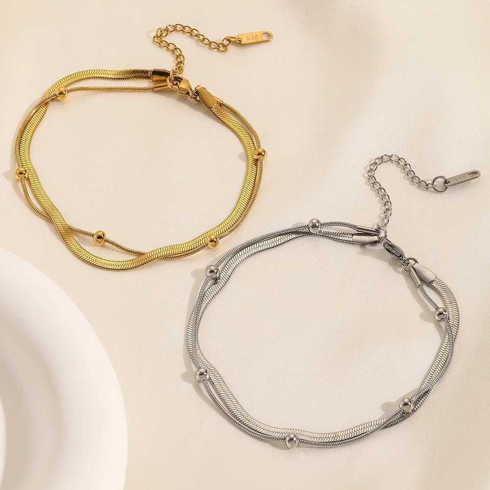 316L Stainless Steel Gold Color Double-Layer Anklets For Women Girl New Trend Leg Chain Waterproof Jewelry Gift Party Z250408