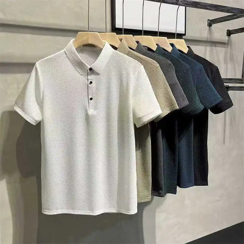 Business Casual Sweat-absorbing Top Clothes Summer Mens Short Sleeve T-shirt Ice Silk Cool and Breathable POLO Shirt 250407