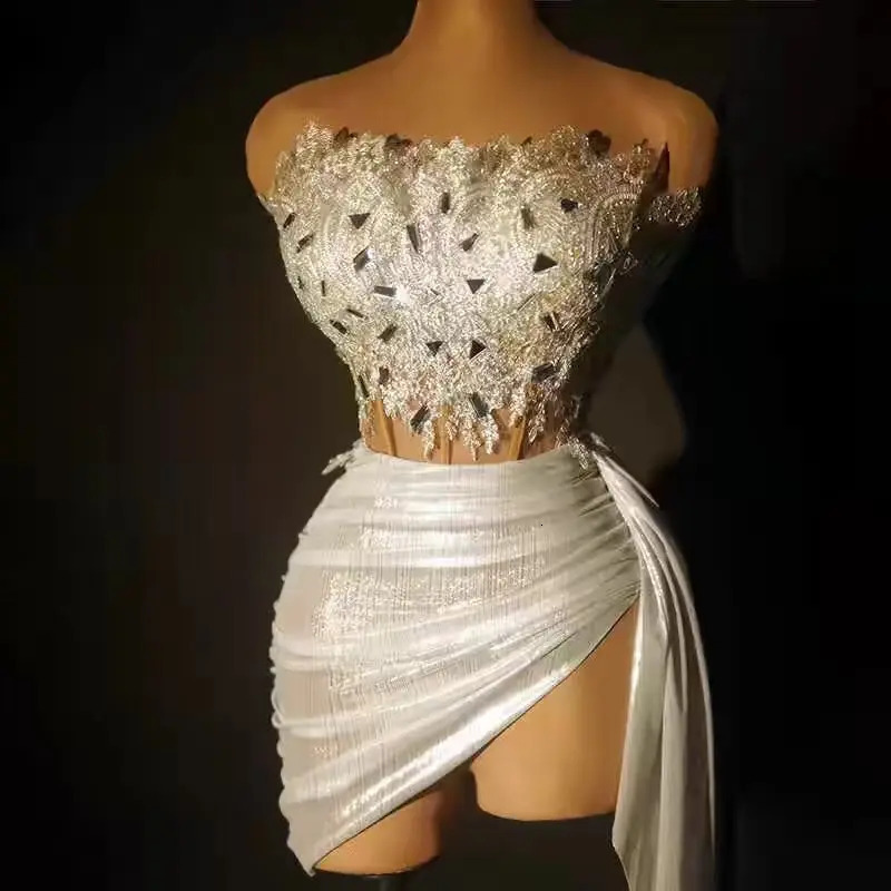 highend dress stylish and sexy top Rhinestone chain waist bodysuit bar nightclub performance costumes 250409