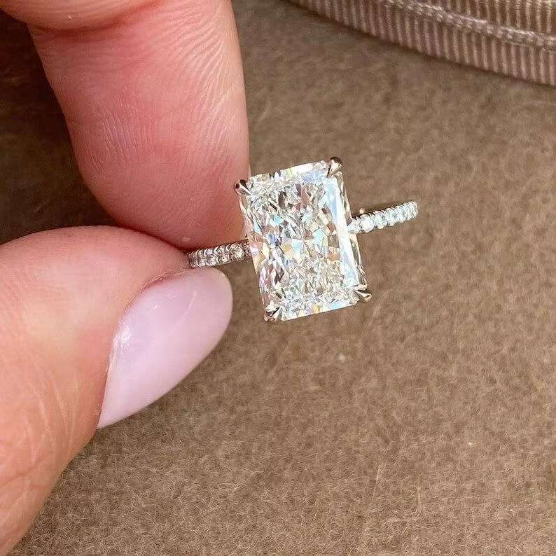 3.0 CT Radiant Cut Moissanite Ring 9x7mm Radiant Gold Wedding Rings Radiant Cut Solitaire Yellow Gold Diamond Rings