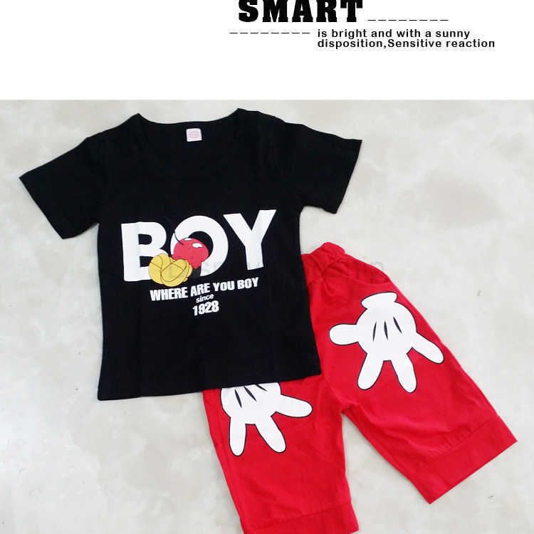 Disney Summer style new childrens clothing Korean version small and medium-sized childrens set male and female cartoon two-piece set Mickey hand setXJ