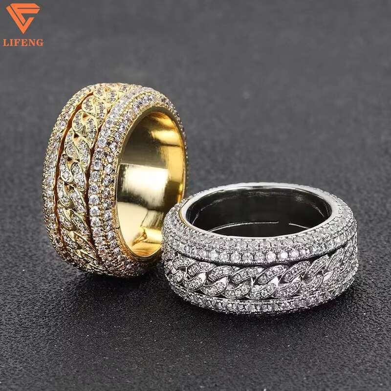 Hip Hop Iced Out 925 Silver Pass Diamond Tester 3 Rows VVS Moissanite GRA Rapper Dazzling Sparkly Eternity Band Ring for Men