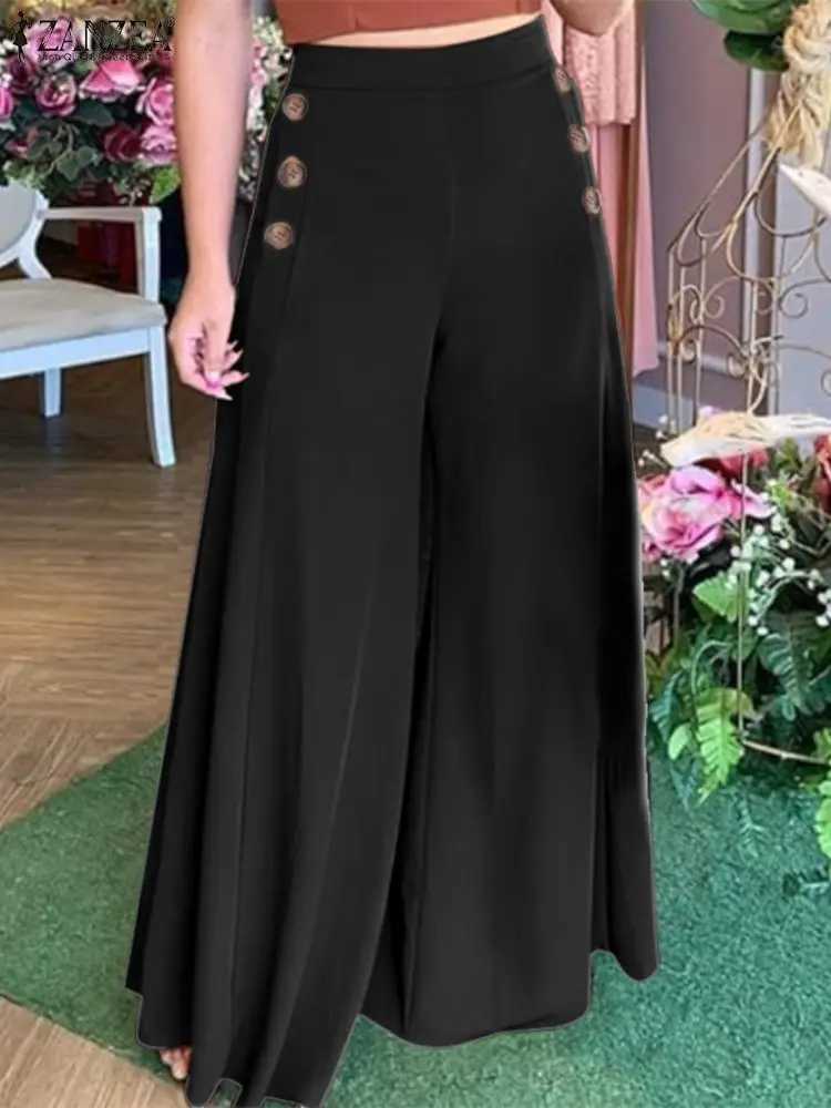 2023 Summer Casual Set Pants ZANZEA Ele OL Womens Wide Leg Pants Capris Solid Trouser Oversized Waist Pantn PalazzoXJ250403