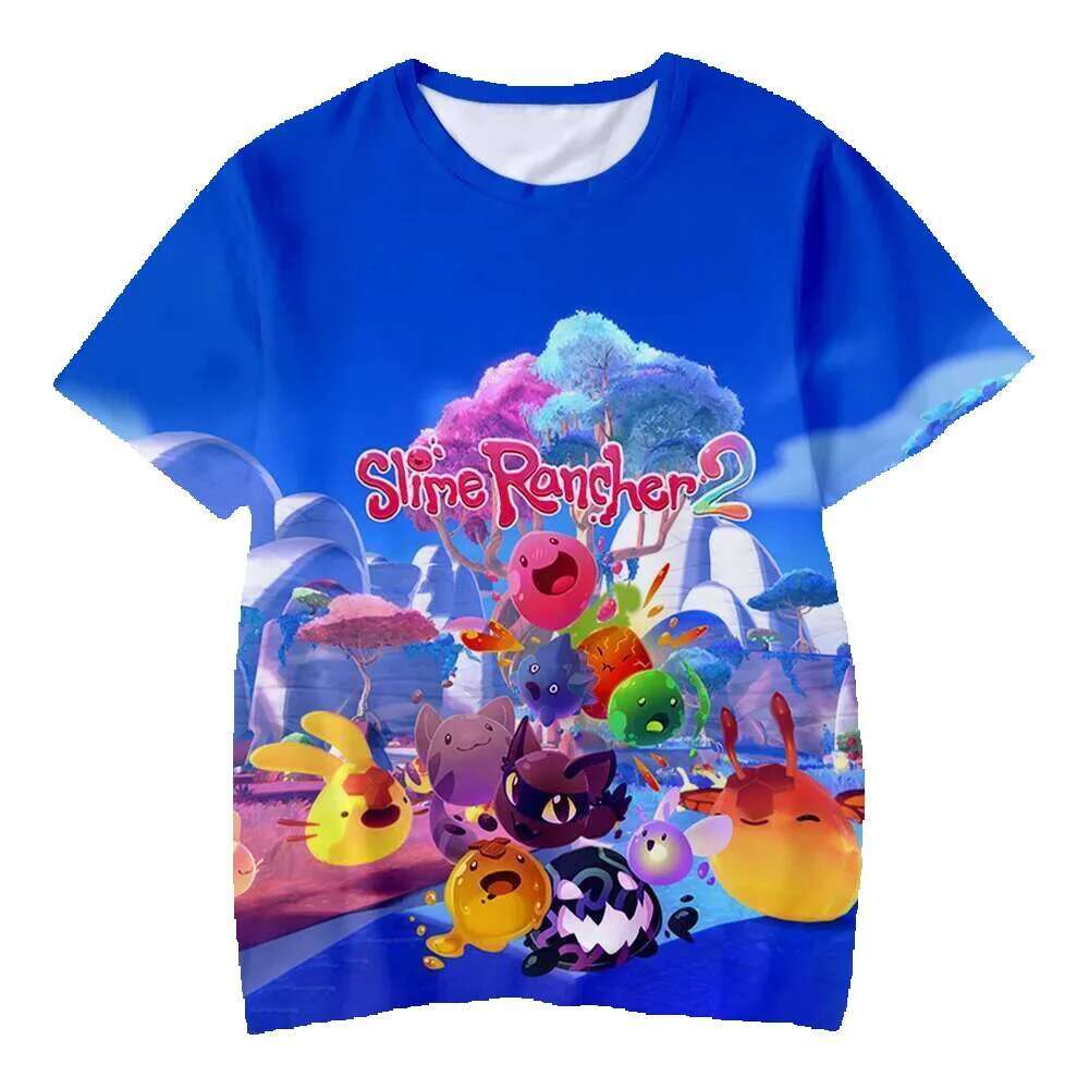 Men's and women's short sleeved T-shirts, casual fashion, 3D cartoon print, Slime Rancher