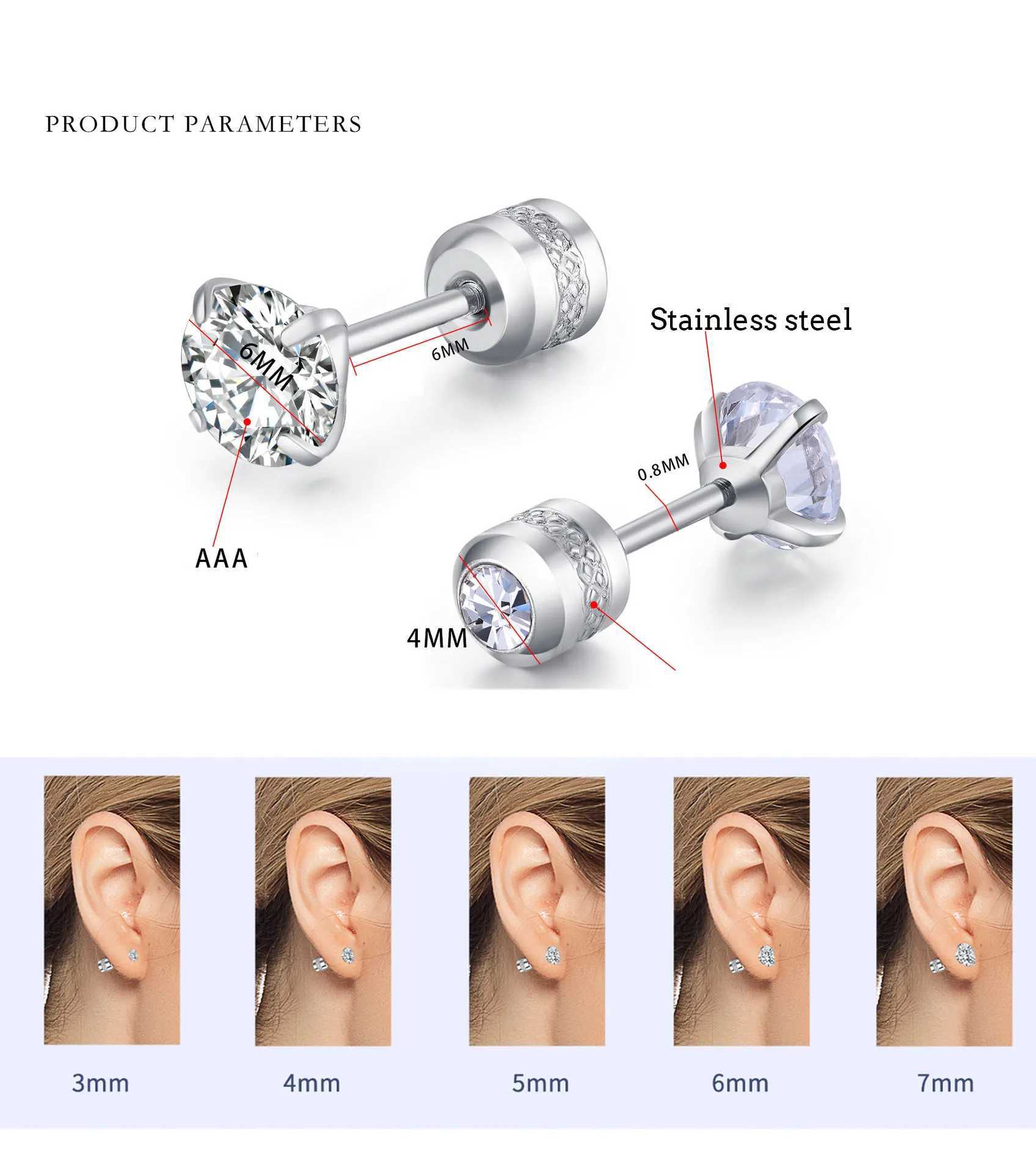 2PC Stainless Steel Mini Crystal CZ Screw Stud Earrings Ear Bone Nail Cartilage Helix Lobe Earring Ear Piercing Body Jewelry 20G Z250408