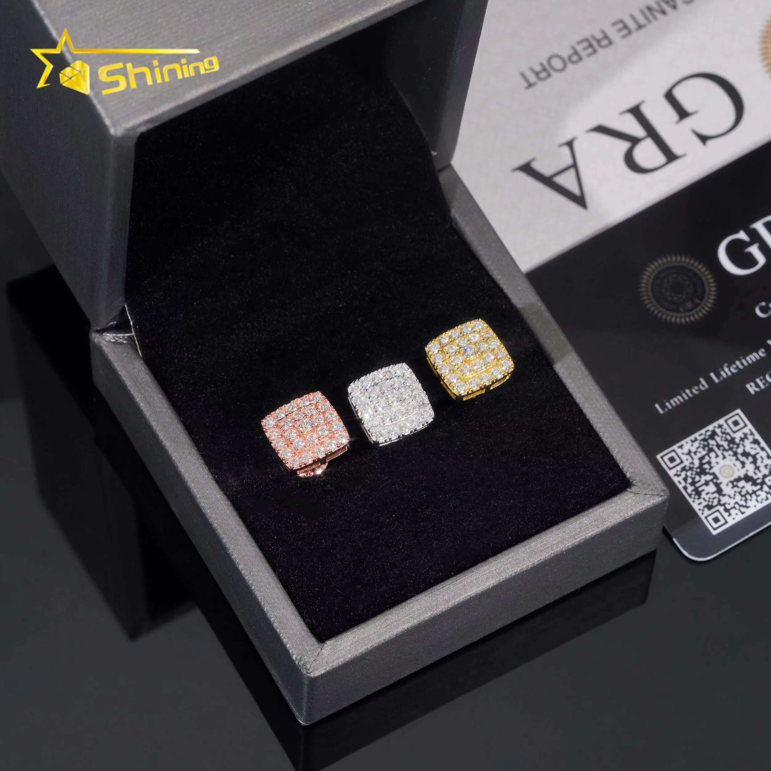 Luxury Earrings Sterling Silver 925 VVS Moissanite Diamond Lab Diamond Hip Hop Jewelry Stud Earrings