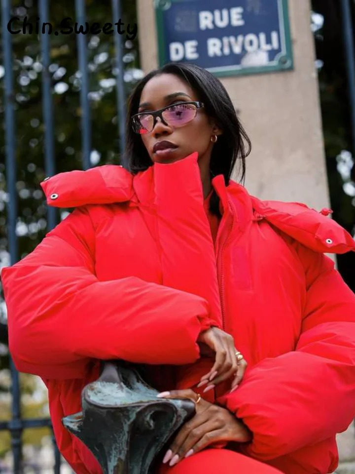 Warm Womens Hooded Cotton Padded Coats Loose Solid Stand Collar Full Sleeve Zipper Pockets Coat 2025 Autumn Winter Lady Outwear 251105