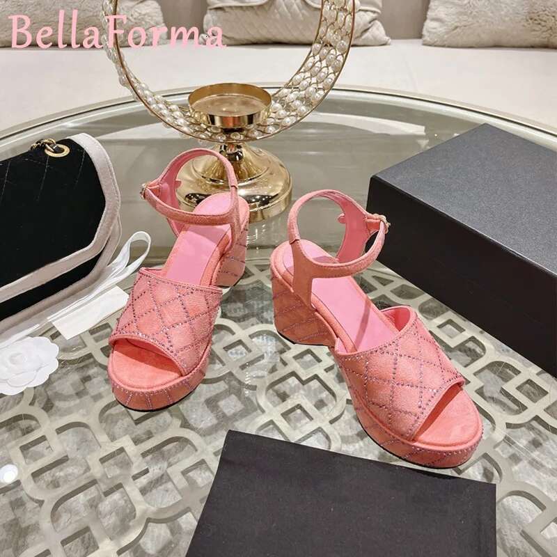 Women's Wedge Rhie Sandals One-E Strappy Suede Waterproof Platform Light Vintage Sweet Fish Mouth Open-Toe Heels