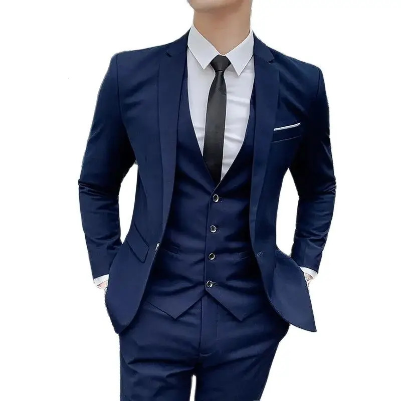 suit 6XL Blazer Vest Pants Mens Fashion Casual Gentleman Slim Fit Work solid color outdoor Business wedding banquet suit 251107