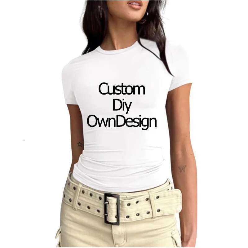 Custom Print Diy Design Women T-Shirt Solid Skinny O Neck Short Sleeve Casual Streetwear Simple Slim Fit Top Tees 2024