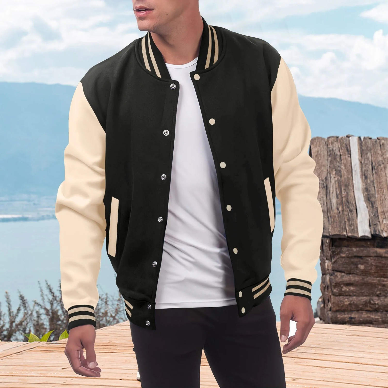 Spring and Autumn Mens Casual Button Open Baseball Shirt 250409