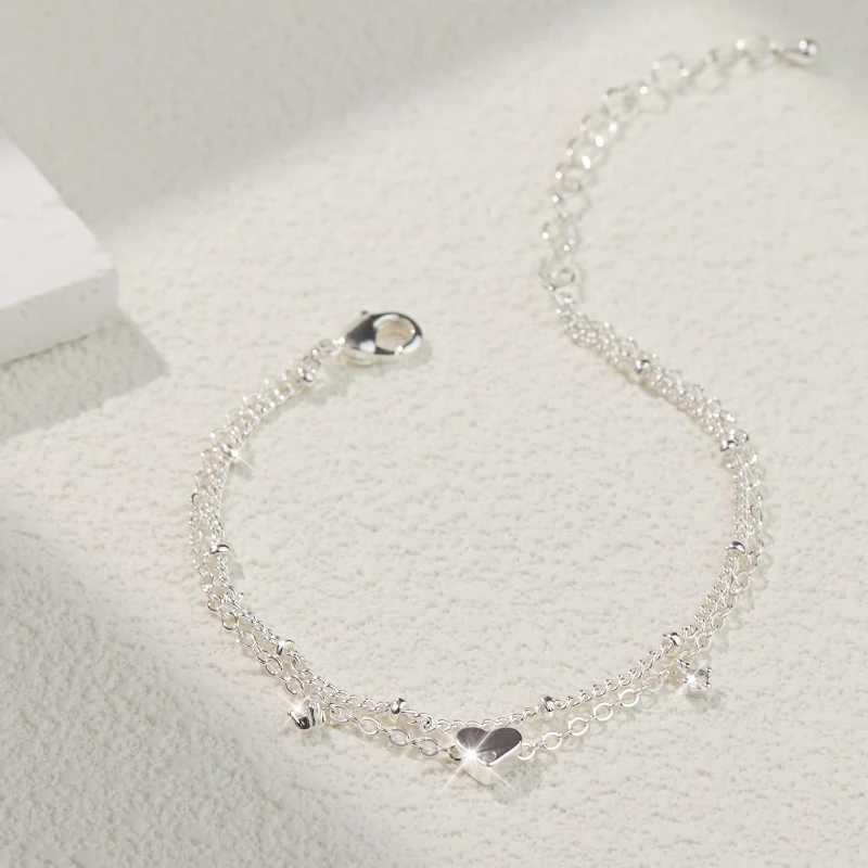 925 Sliver Plated CZ Anklet Bracelets for Women Girl Trendy New Waterproof Heart Charm Dainty Layer Chain Anklets Jewelry Gifts Z250408