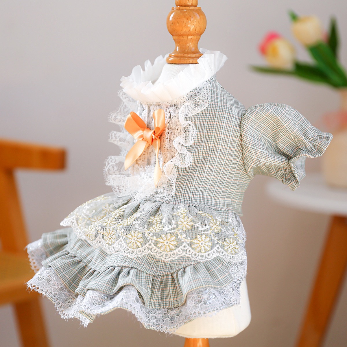 Fancy Dog Dress , Embroidered Dog Wedding Dress, Bow Puppy Clothes for Small pet Girl Multi-Layer Lace Cat Outfit