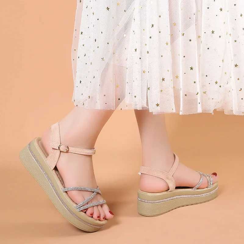 New Arrival 2025 New Thin Strip Roman Shoes Open Toe Wedge Womens Sandals Summer Fashion Casual Elegant Fashion High Heels Shoe Number 803 T250409