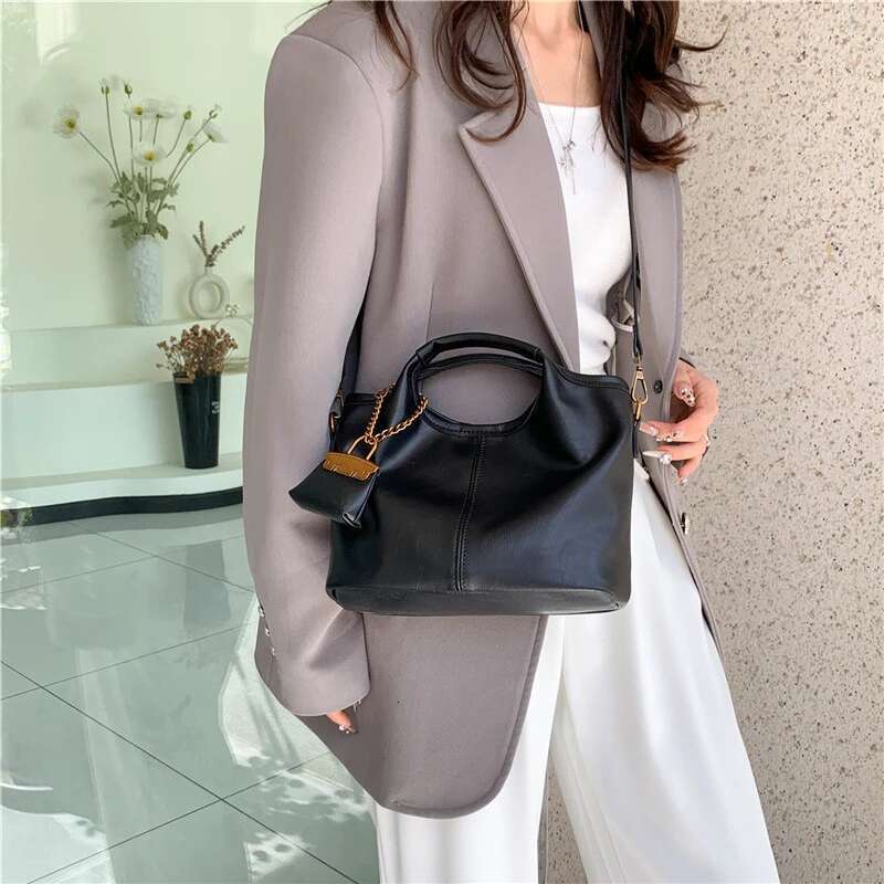 Two Piece Solid Color Retro Leather Women S Daily Travel Handbag Shoulder Crossbody Bag