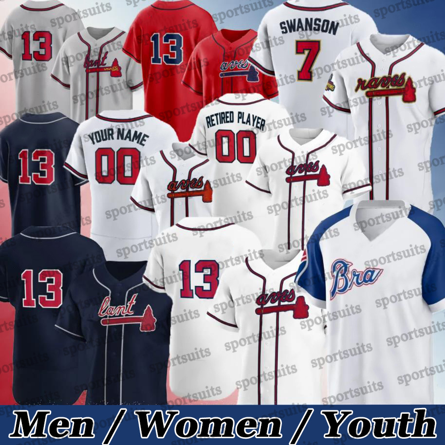 Custom S-3XL 13 Ronald Acuna Jr. Baseball Jerseys Austin Riley Matt Olson Harris II Spencer Strider Ozzie Albies Braves Jones Rosario Max Fried Men Women Youth