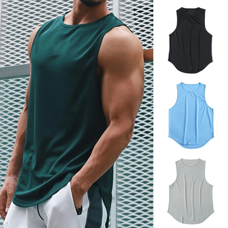 Summer fitness vest mens mesh clothing quick drying bodybuilding sleeveless Tshirt single set basketball sports muscle 250409