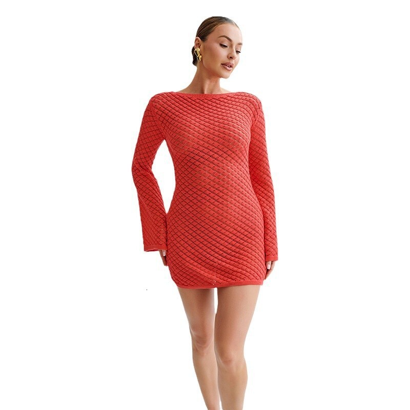 2025 New Spring/Summer Beach Skirt Womens Solid Color Sexy Knitted Beach Bikini Swimsuit Womens Dress