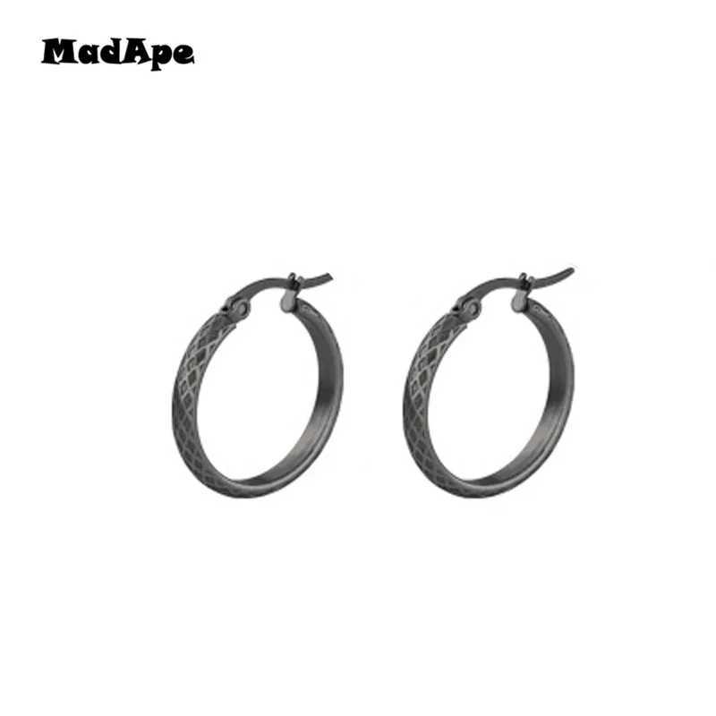 MadApe 2019 New Anti-Allergic Titanium Stainless Steel Hoop Earrings Reticulate Rhombus Hoops Earrings For Women Men Jewelry Z250408