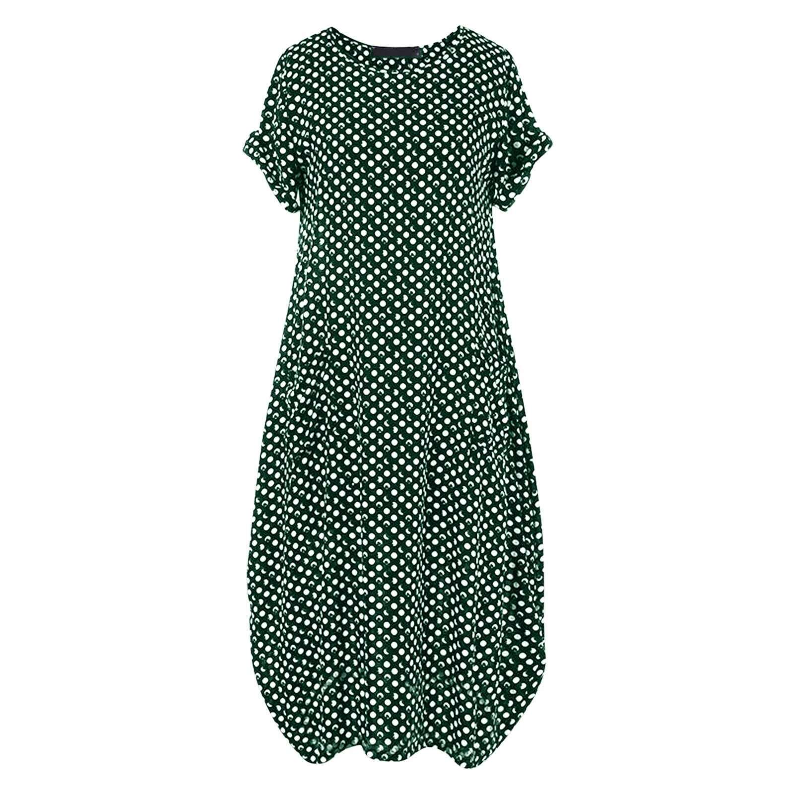 Dongdumaoyi Summer Maxi Dress Women S Vintage Dot Printed Loose Sundress Casual Short Sleeve Beach Party Boho Long Dresses Robe Vestidos