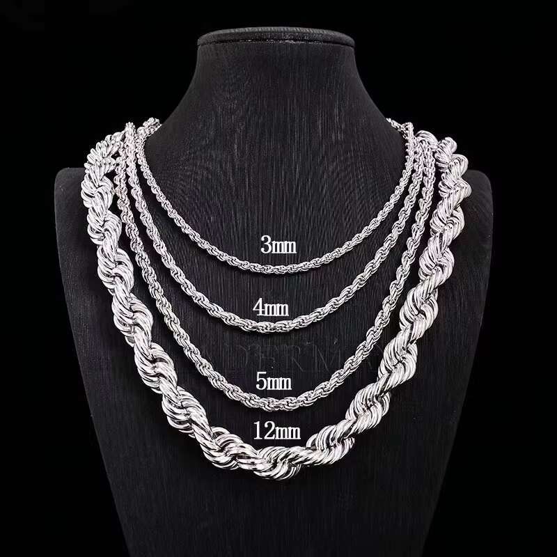New Arrival Fashion Hip Hop Jewelry Sier 8mm Iced Out Moissanite Rope Chain Necklace for Rapper Men Cool Party Gift