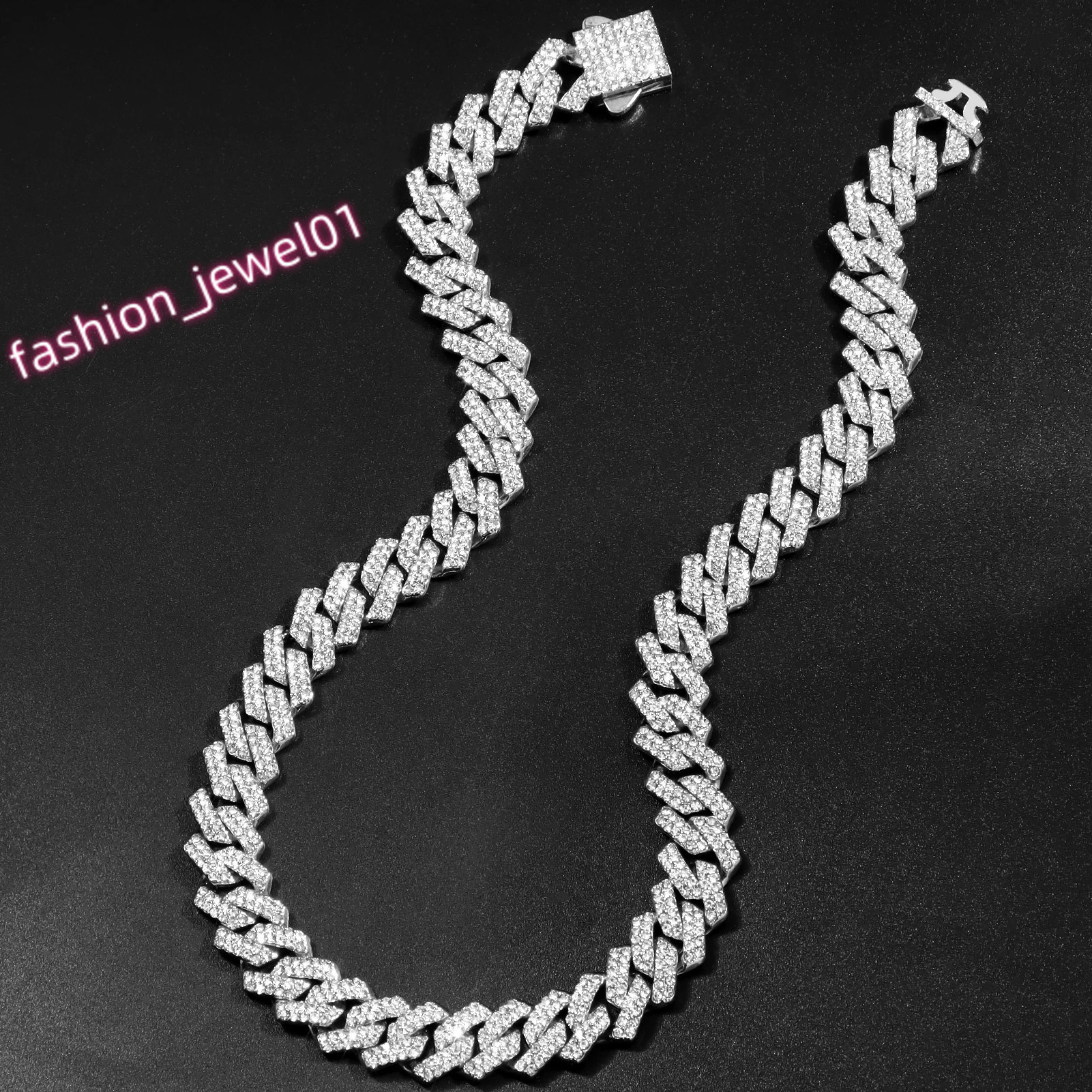 Iced Out Cuban Link Chain 14MM Prong Rhombus Diamond Cuban Chain Hip Hop Choker Necklaces Women Men Jewelry Wholesale