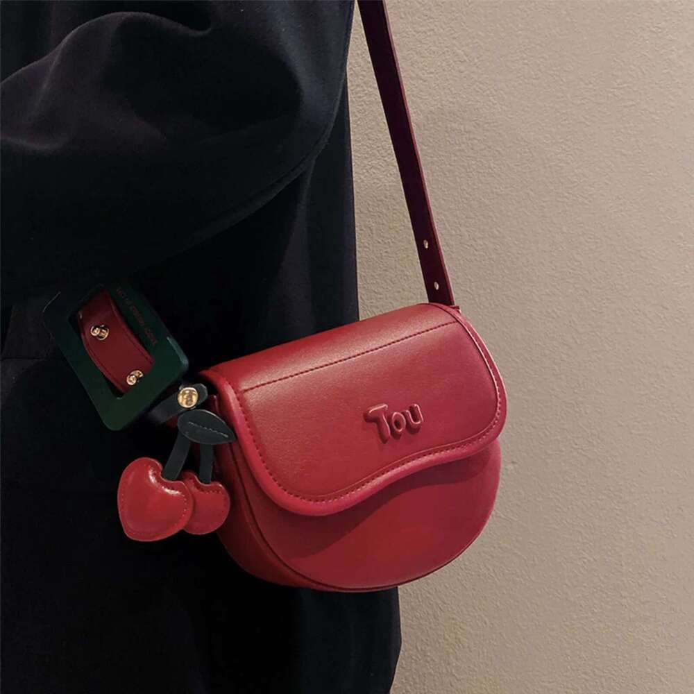 TOUTOU Cherry Saddle Women 2024 Red Crossbody Small Bag For Makeup Cosmetics Storage Fashion Female Valentine's Gift