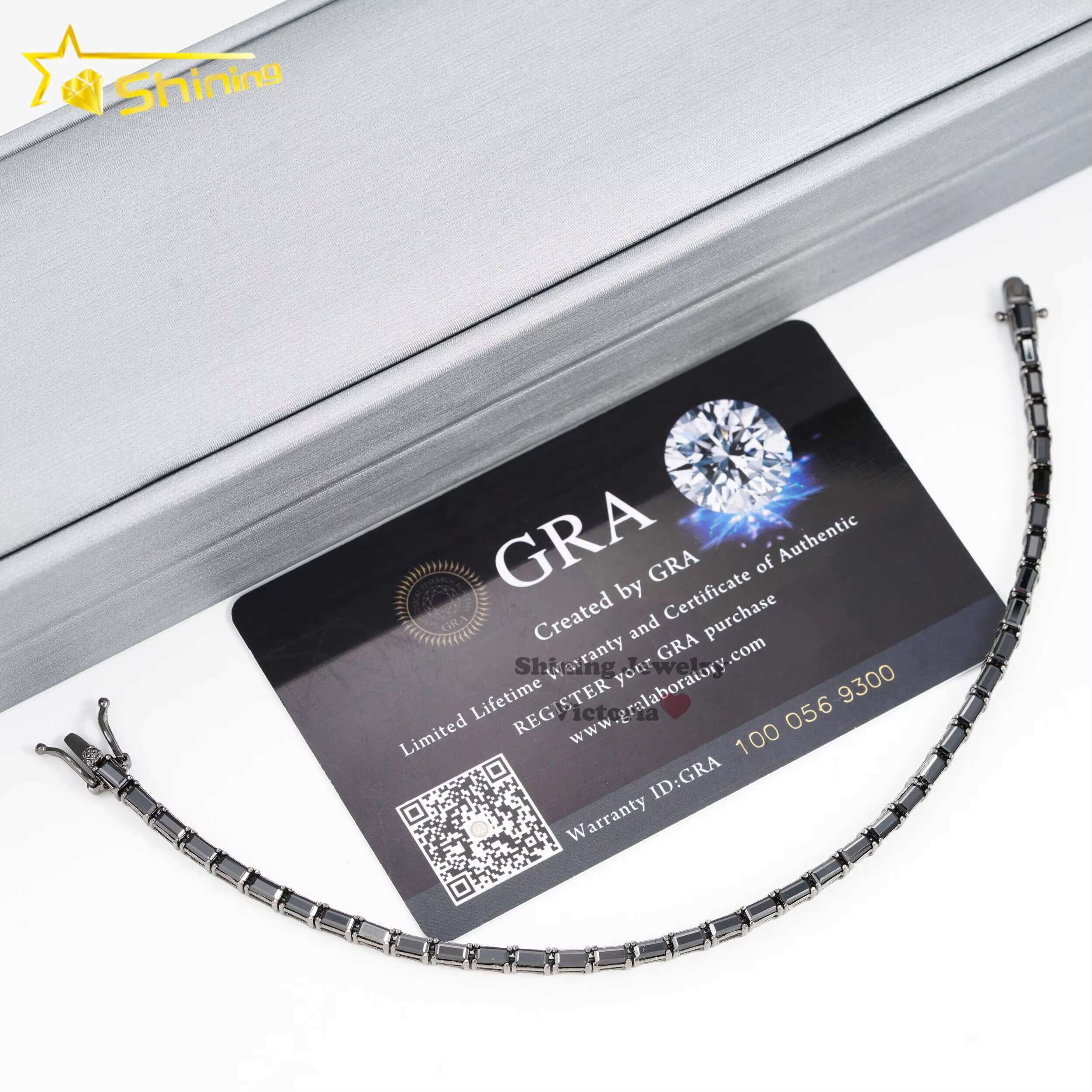 GRA VVS Black Moissanite 10K 14K 18K Black Rhodium Plated 925 Sterling Silver Tennis Bracelet for Men Women
