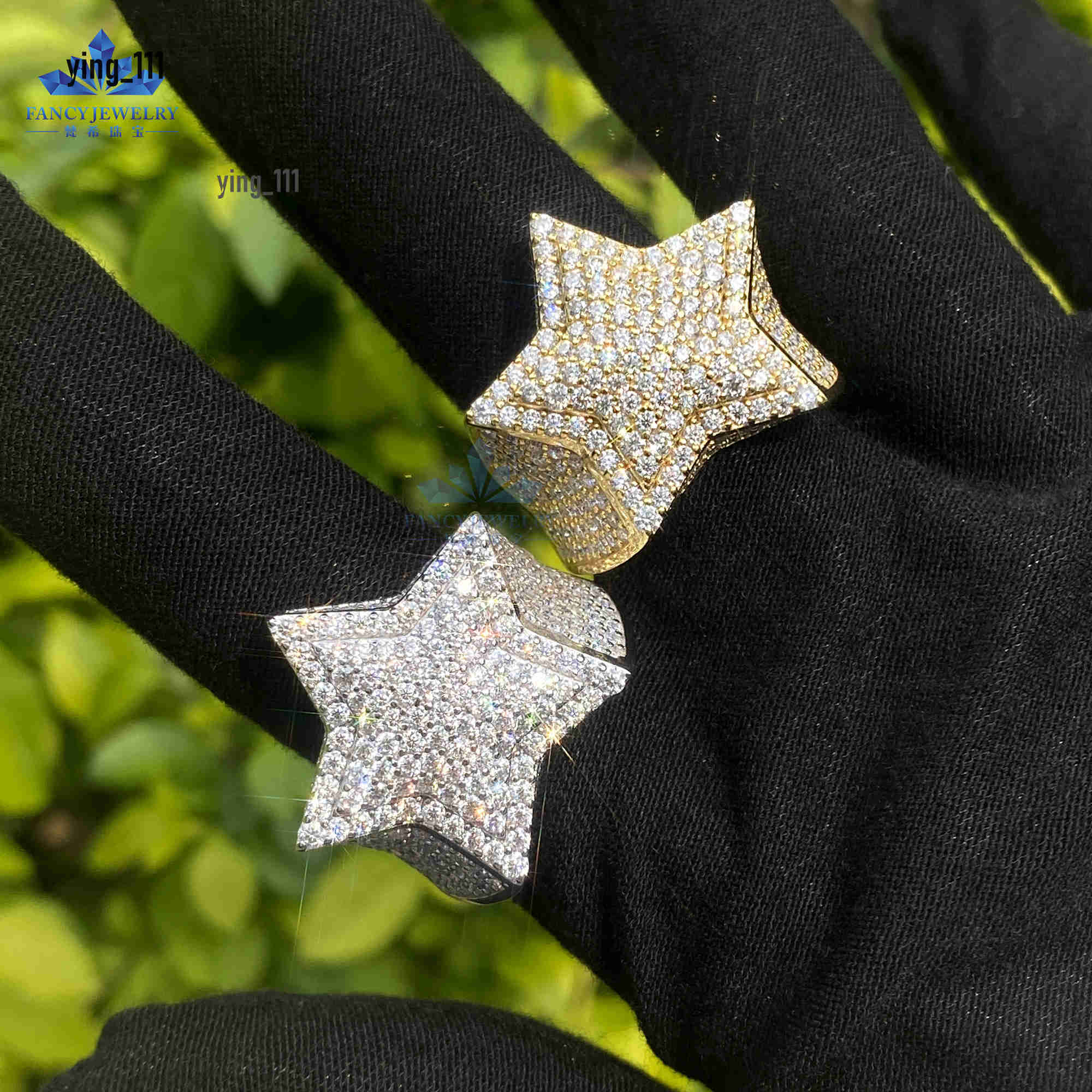 Hiphop Jewelry Iced Out 925 Sterling Silver VVS Moissanite Diamond Star Ring With GRA Certificate