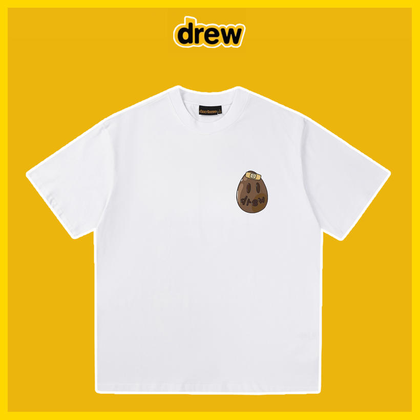 Drew House Drew smiling face letter print men and women couple loose pure cotton short-sleeve T-shirts white