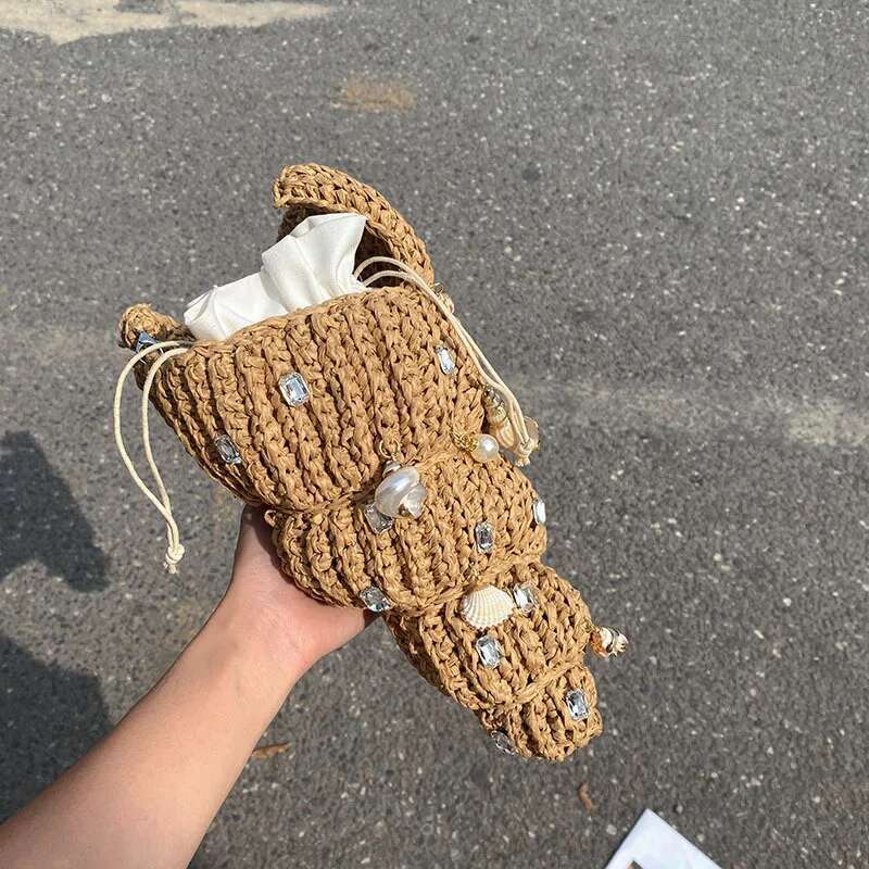 NEW Dia Shell Shaped Straw Women Shoulder Bags Paper Woven Crossbody Funnuy Cute Summer Beach Bag Small Female Purses