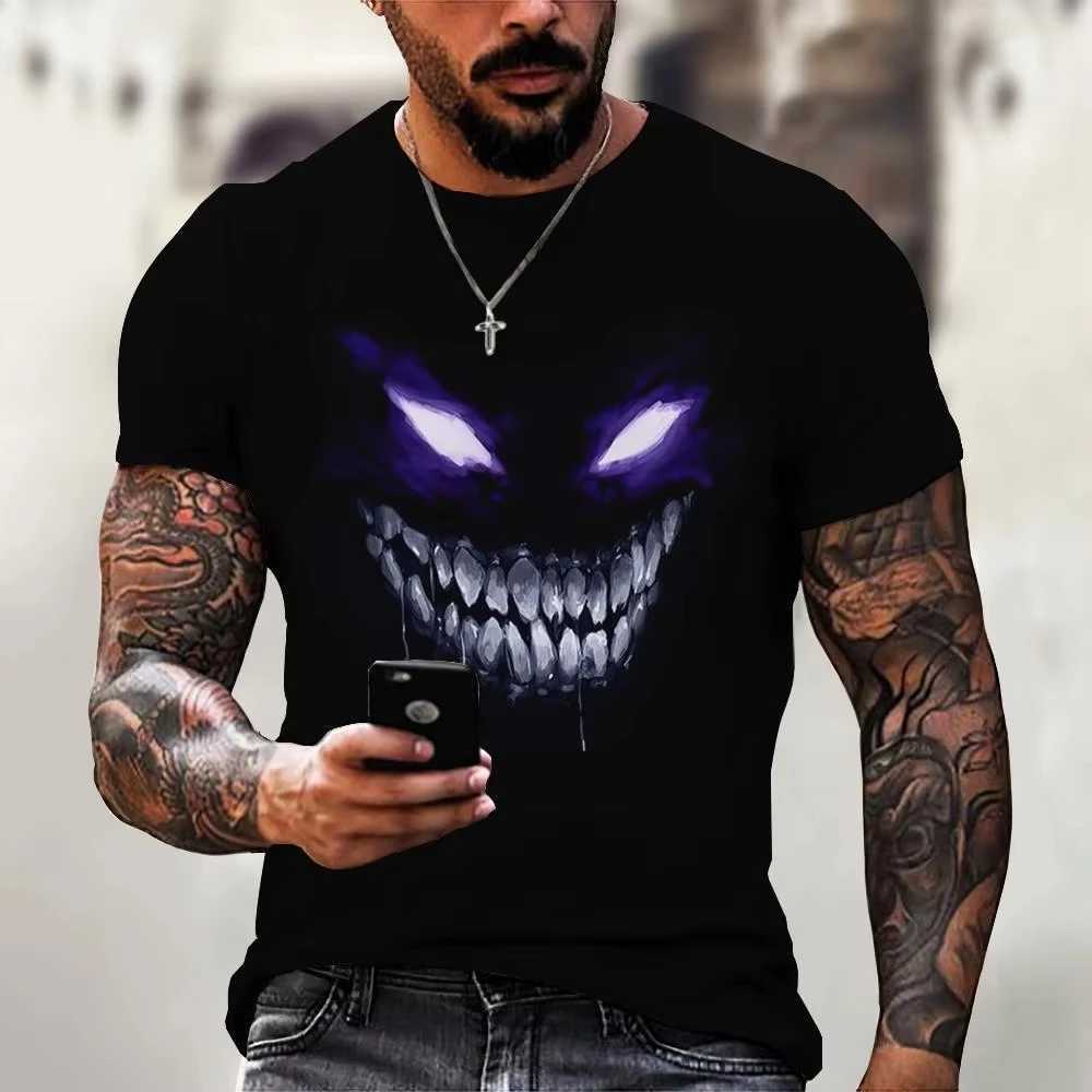 Mens T-shirt devil graphic short sleeved O-neck streetwear top loose T-shirt outdoor sports shirt oversized clothingXJ250409