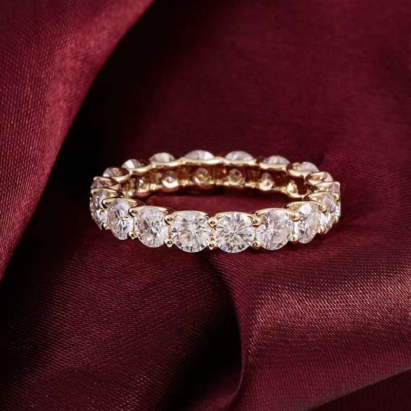 Redoors 3mm 0.1ct Round Brilliant Cut DEF Color Wholesales 10K Yellow Gold Moissanite Ring Band Wedding Band Provence Jewelry