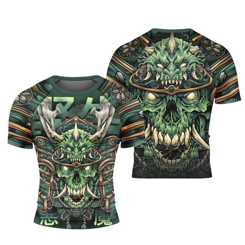 Samurai Mens T-shirt Harajuku 3D Printed Musashi Samurai Short Sleeve Fashion Street Hip Hop Mens Tight T-shirtXJ250409