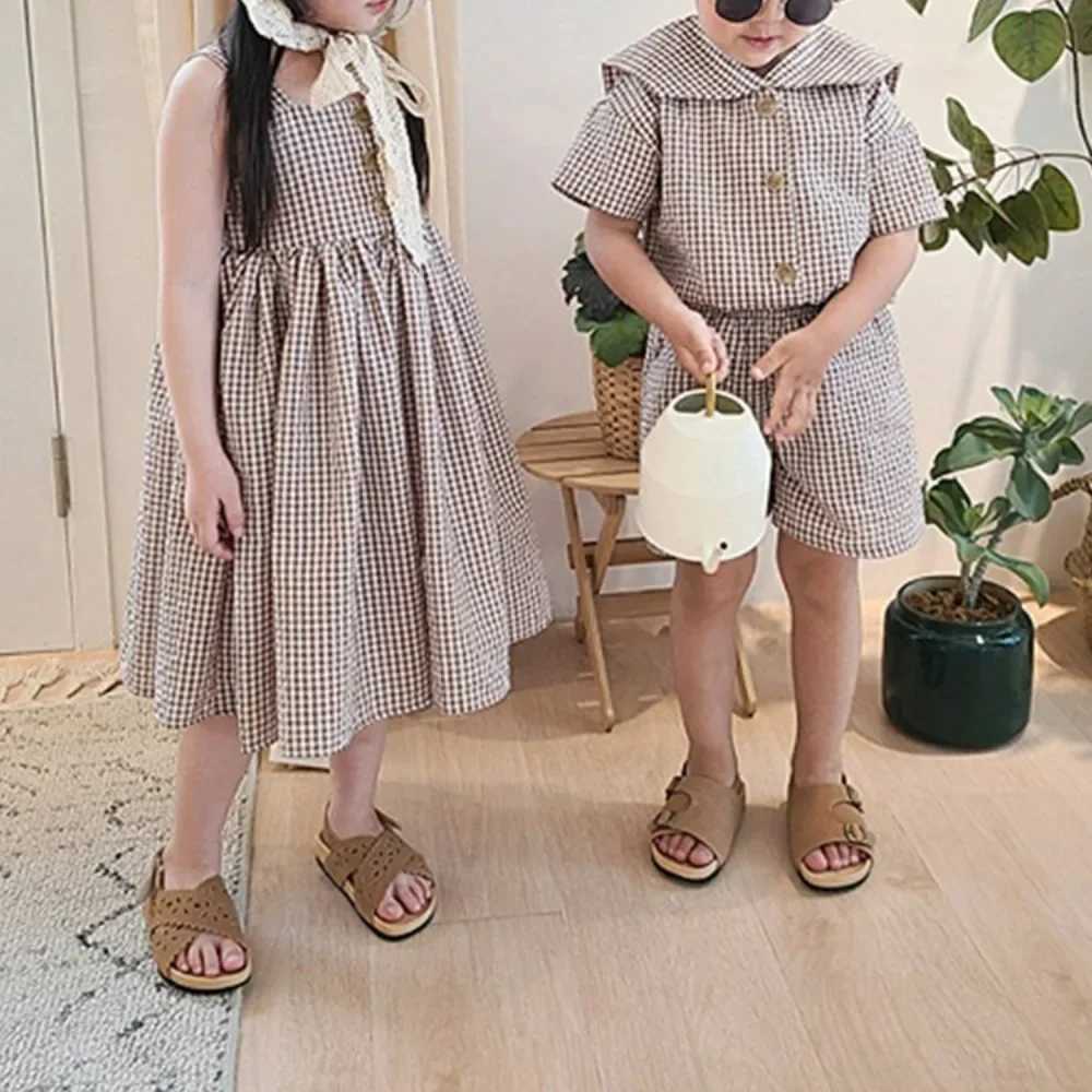 Fashion Brothers and sisters Summer Clothing Hot University Plain Girls Pendant Dress or Sailor Collar Boys Set S2548