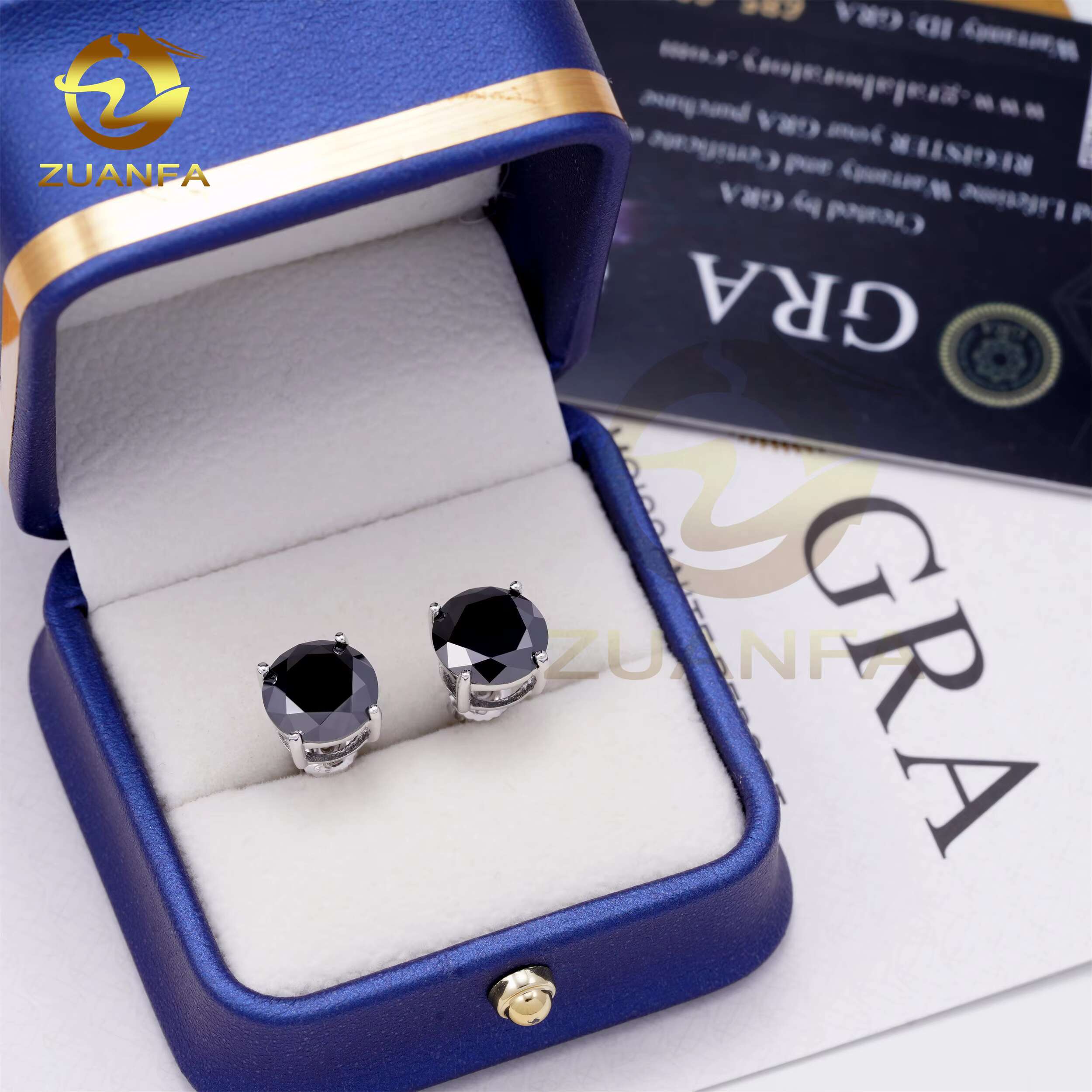 GRA Black Moissanite Stud Earrings 925 Sterling Silver Gold Plated Fine Jewelry Moissanite Screw Back Earrings Ready to Ship