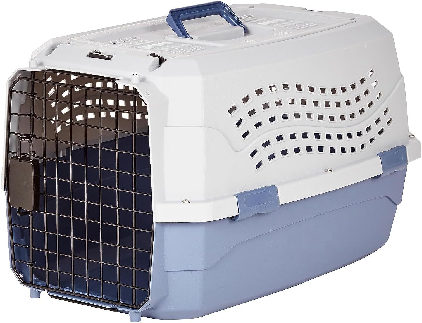 amazon basics double door top mounted hard edged dog cat pet travel harness gray and blue 22 8 inches long x 15 0 inches wide x 13 0 inches high