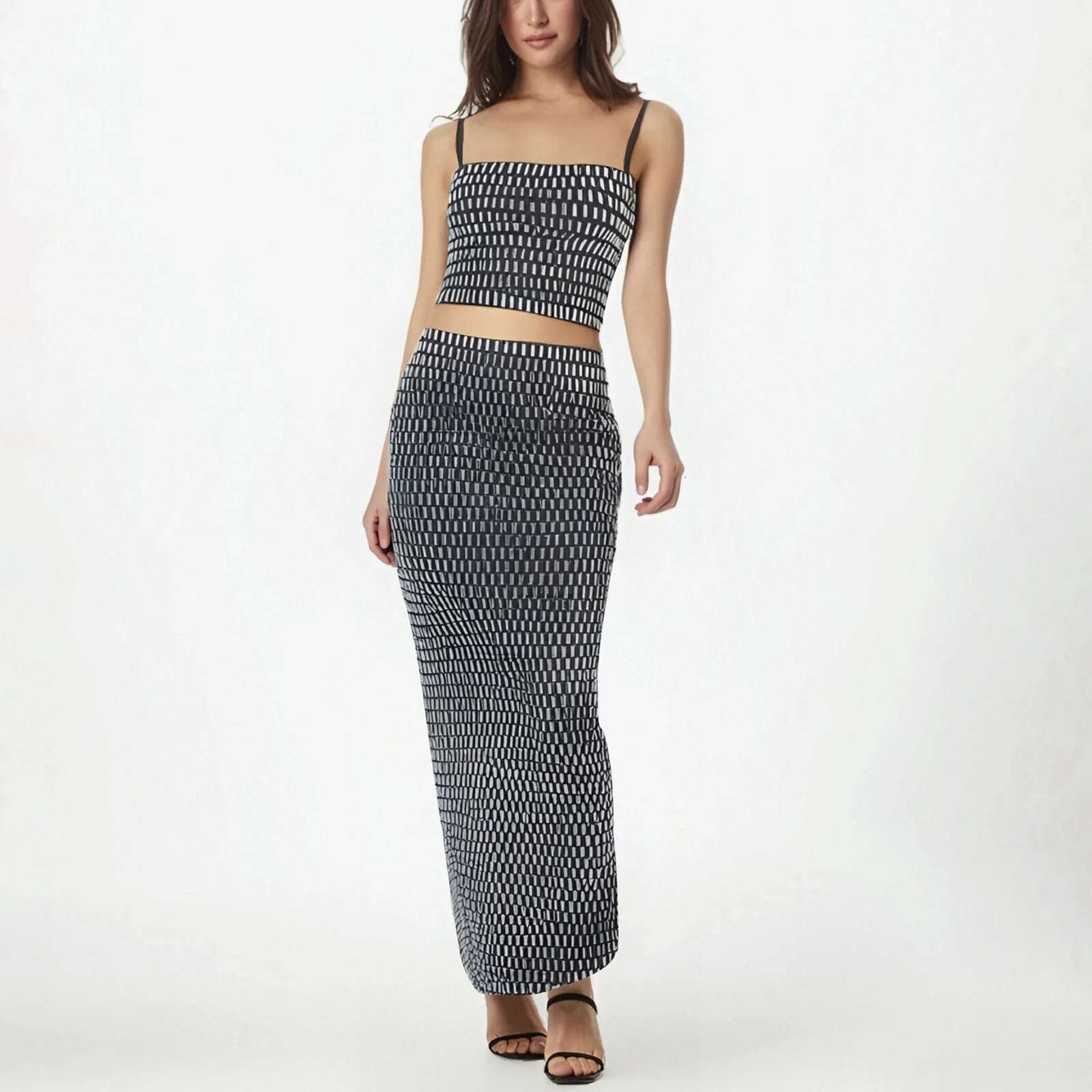 Dongdumaoyi Kliou Women S Sequins Matching Piece Set Shiny Sling Crop Tanks High Waist Maxi Skirts Elegant Street Outfits Suspenders