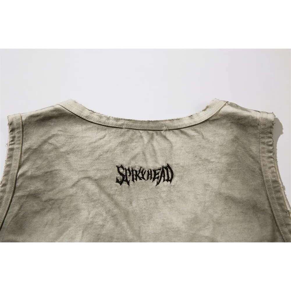 Patch Letter Distressed Tank Top Mens Summer High Street Crew Neck Ripped Loose Sleeveless Singlets Men