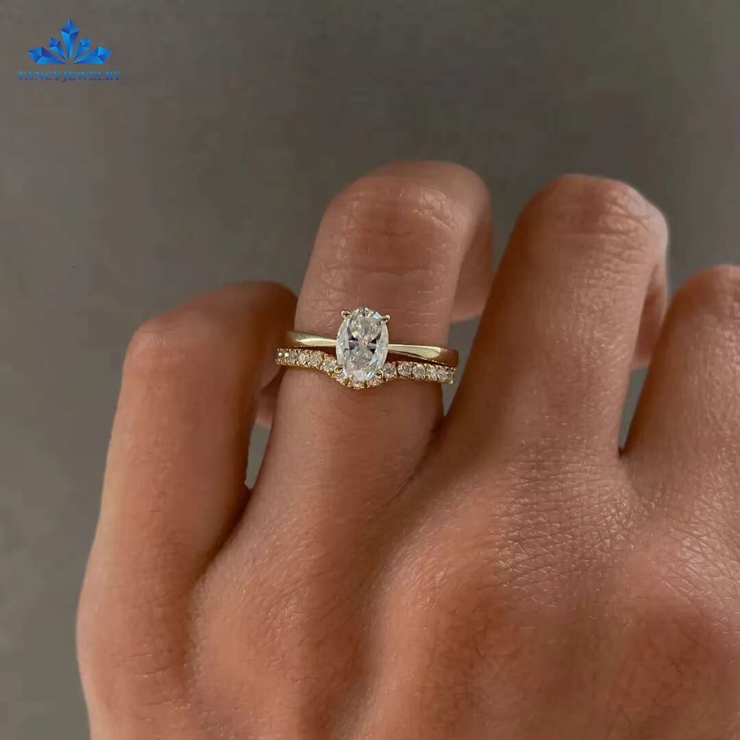 2ct Oval Moissanite Ring Solitaire Rings Gold Engagement and Wedding 18K Yellow CLASSIC Gemstone Rings Fancy Jewelry Anchor